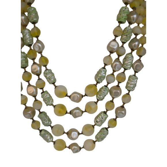Vintage Well Made 4 Strands Glass Necklace With Fancy Clasp Signed Gm (A7892) - Picture 2 of 7